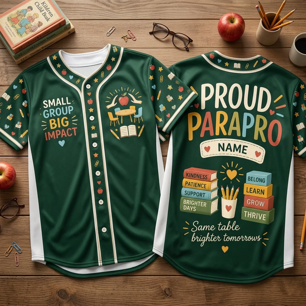 Custom Proud Paraprofessional Small Group Big Impact Baseball Jersey – Green - mockup 1