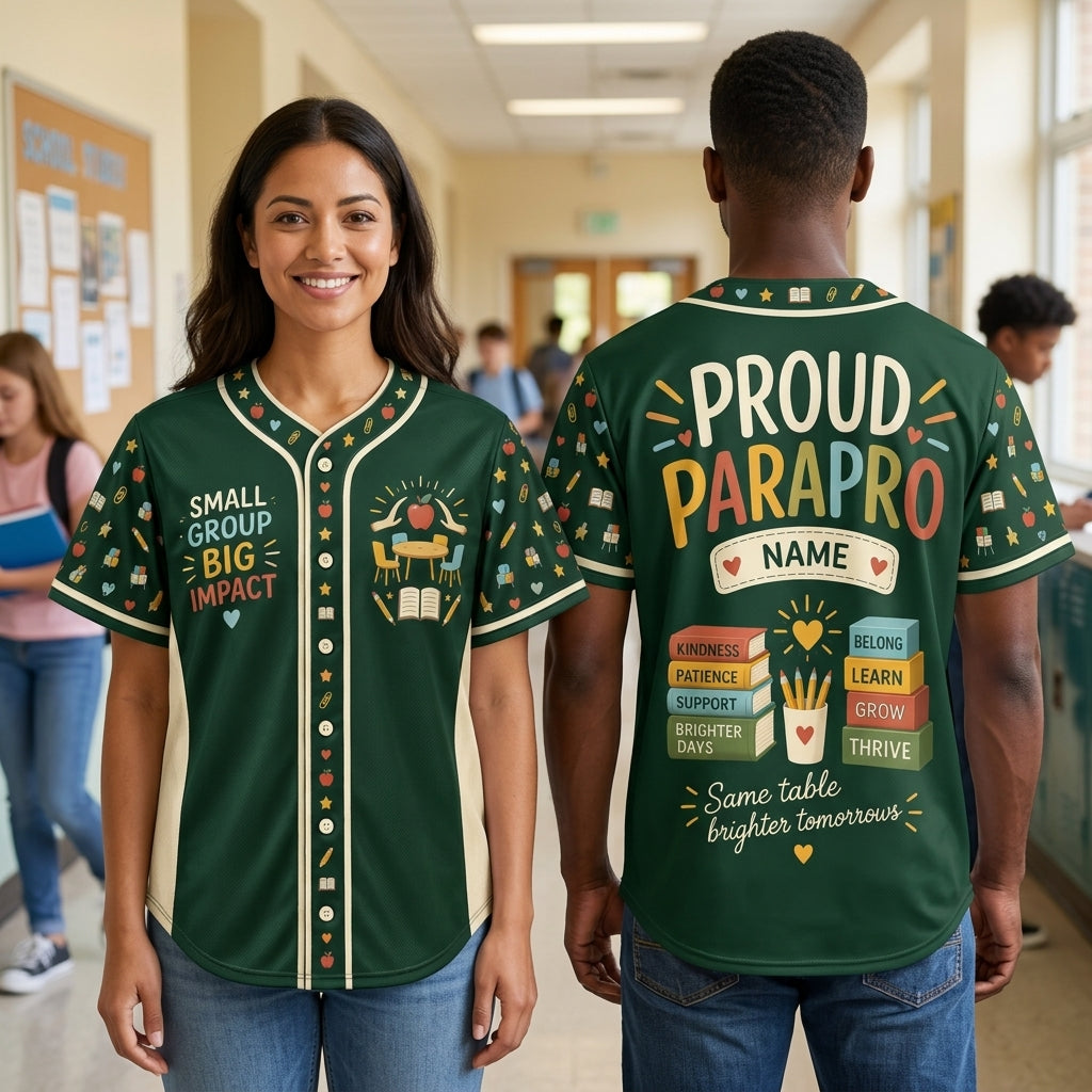 Custom Proud Paraprofessional Small Group Big Impact Baseball Jersey – Green - mockup 2