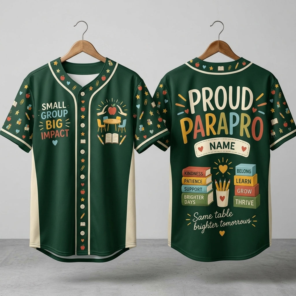Custom Proud Paraprofessional Small Group Big Impact Baseball Jersey – Green - mockup 3