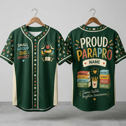 Custom Proud Paraprofessional Small Group Big Impact Baseball Jersey – Green - mockup 3