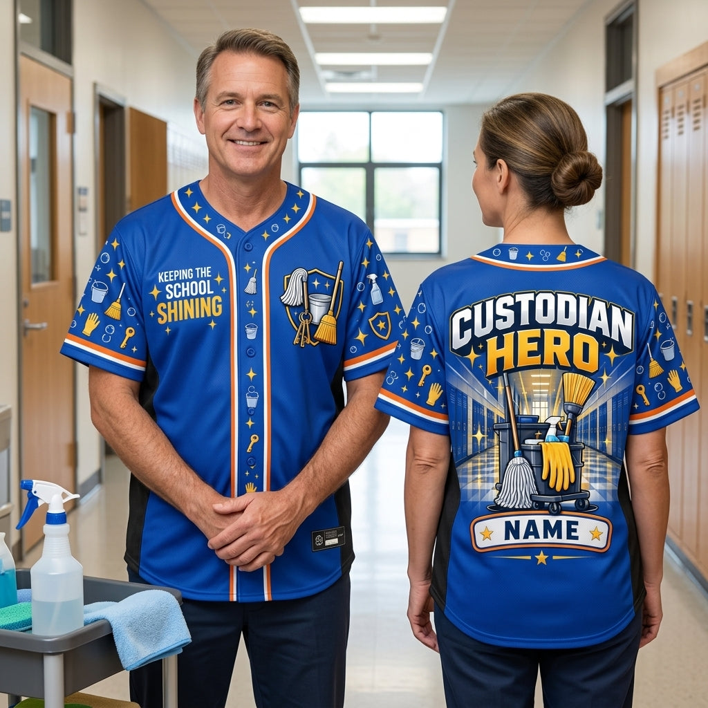 Custom School Custodian Hero Baseball Jersey - Personalized Cleaning Staff Uniform - mockup 2