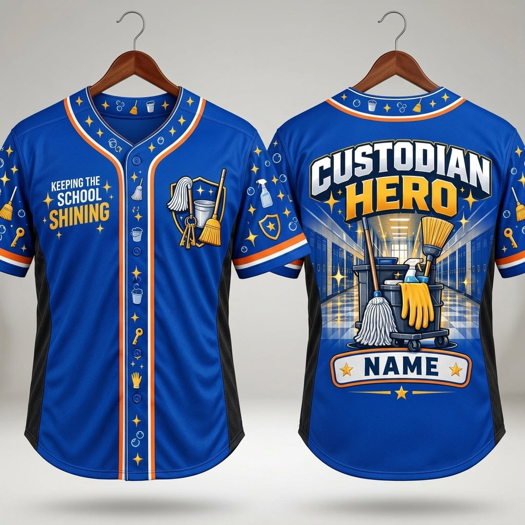 Custom School Custodian Hero Baseball Jersey - Personalized Cleaning Staff Uniform - mockup 3