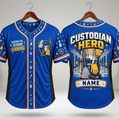 Custom School Custodian Hero Baseball Jersey - Personalized Cleaning Staff Uniform - mockup 3
