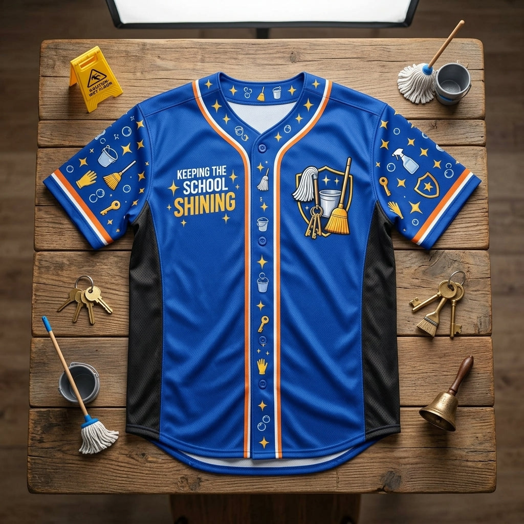 Custom School Custodian Hero Baseball Jersey - Personalized Cleaning Staff Uniform - mockup 4