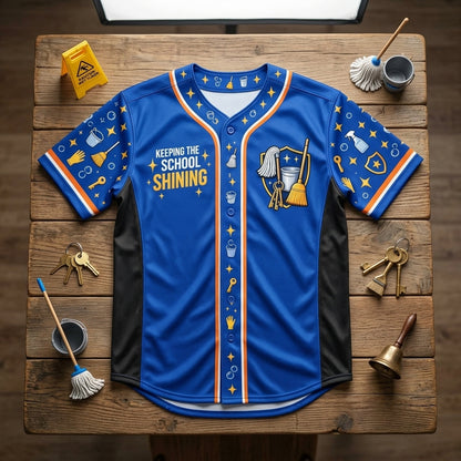 Custom School Custodian Hero Baseball Jersey - Personalized Cleaning Staff Uniform - mockup 4