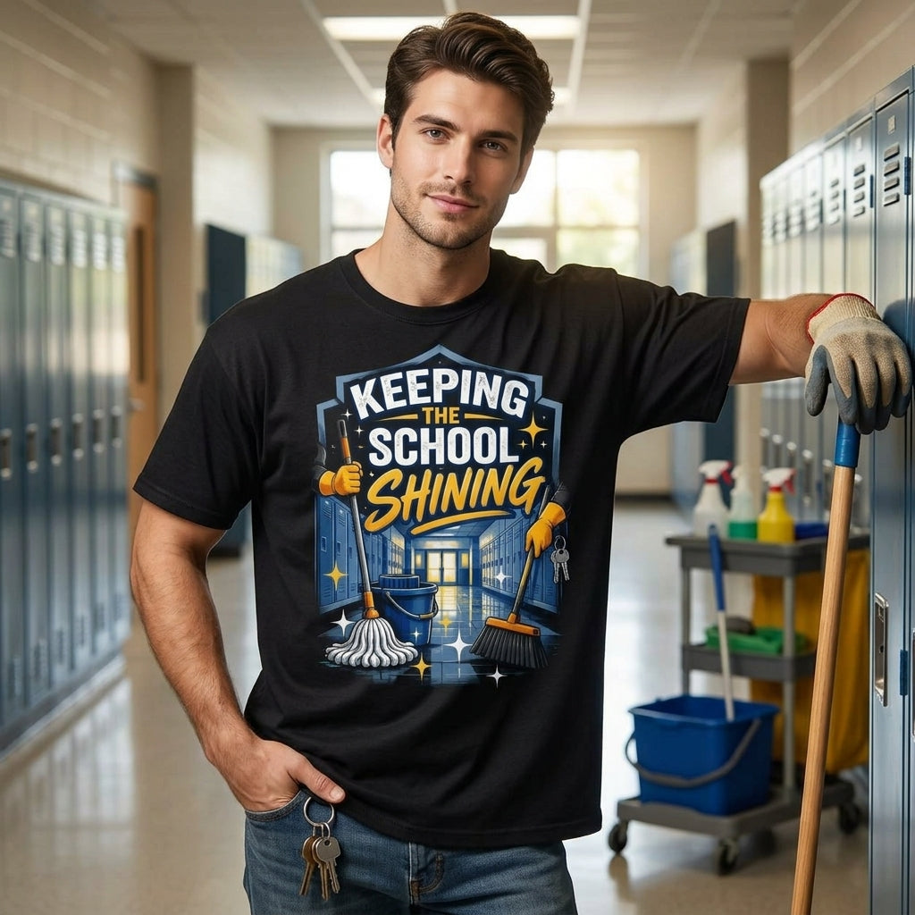 Keeping The School Shining School Custodian T-shirt Sweatshirt Hoodie – Janitor Gift - mockup 1