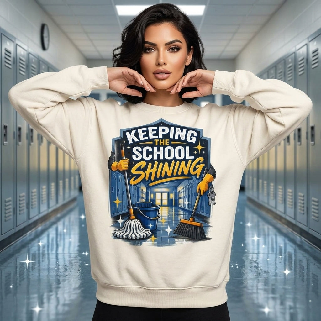 Keeping The School Shining School Custodian T-shirt Sweatshirt Hoodie – Janitor Gift - mockup 2