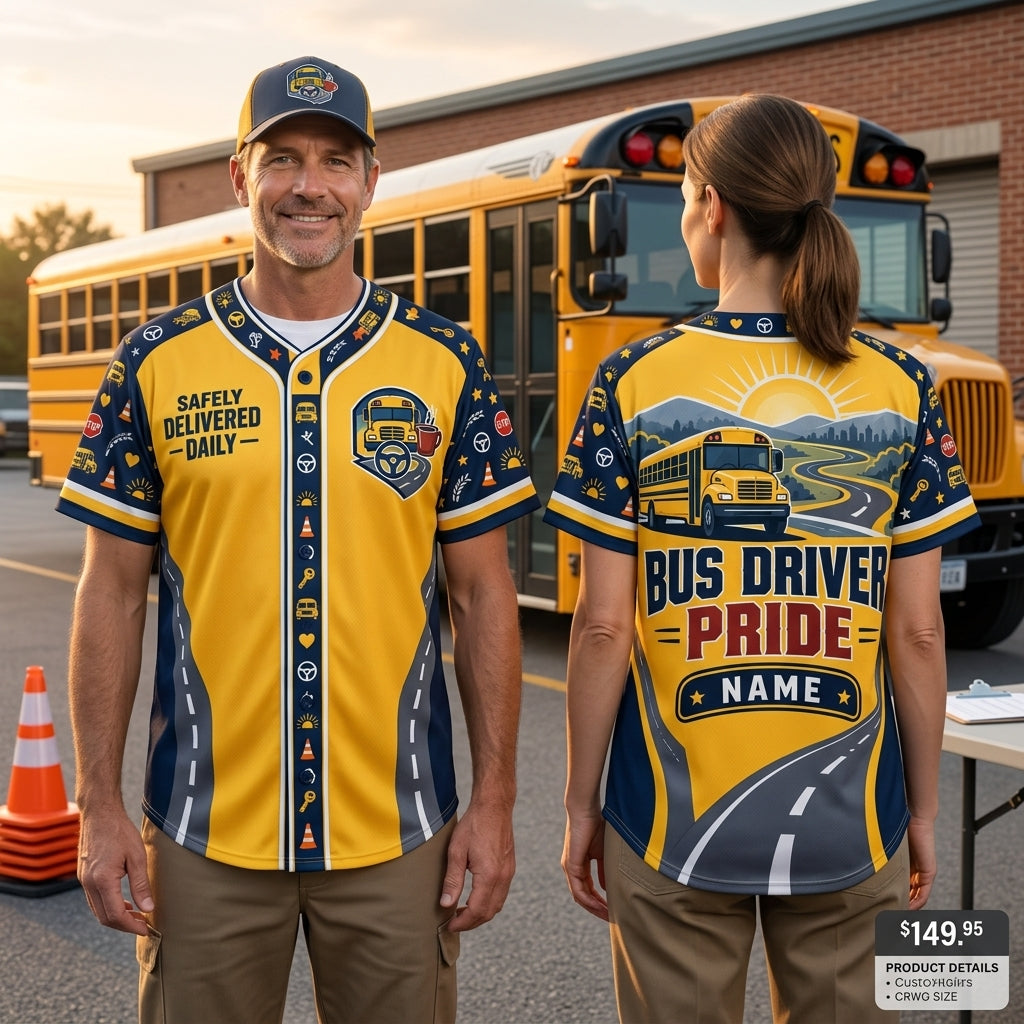 Custom School Bus Driver Pride Baseball Jersey with Name - Safely Delivered Daily - mockup 2