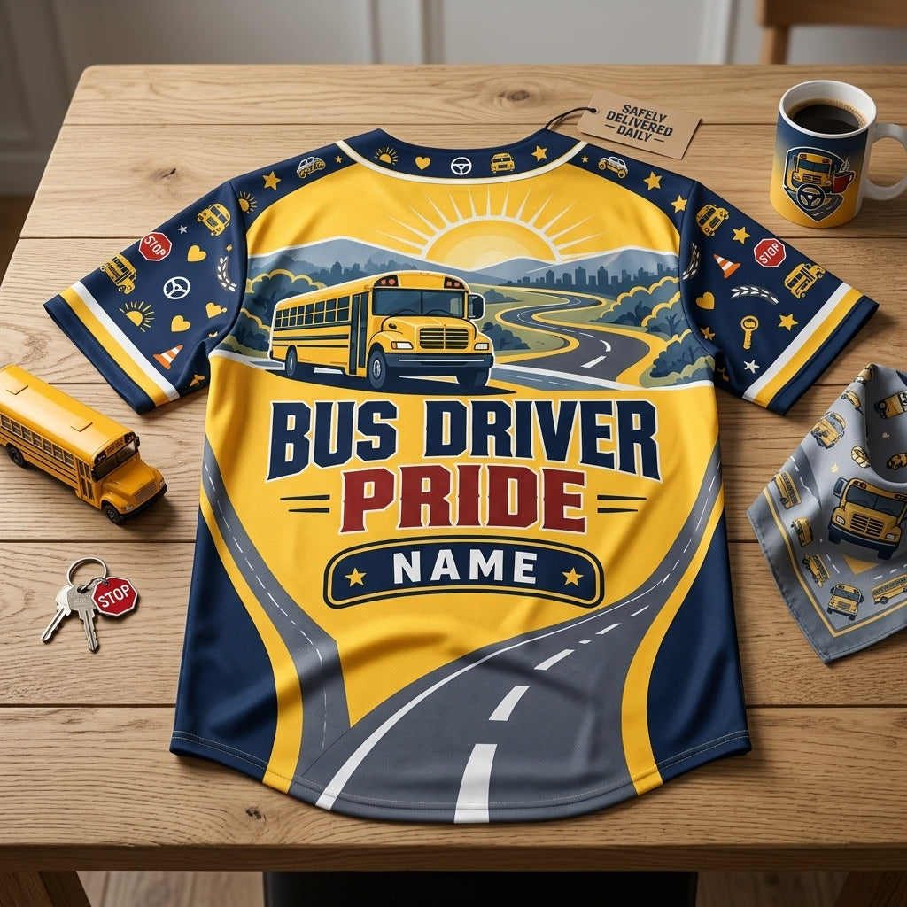 Custom School Bus Driver Pride Baseball Jersey with Name - Safely Delivered Daily - mockup 5