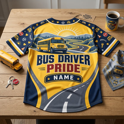 Custom School Bus Driver Pride Baseball Jersey with Name - Safely Delivered Daily - mockup 5