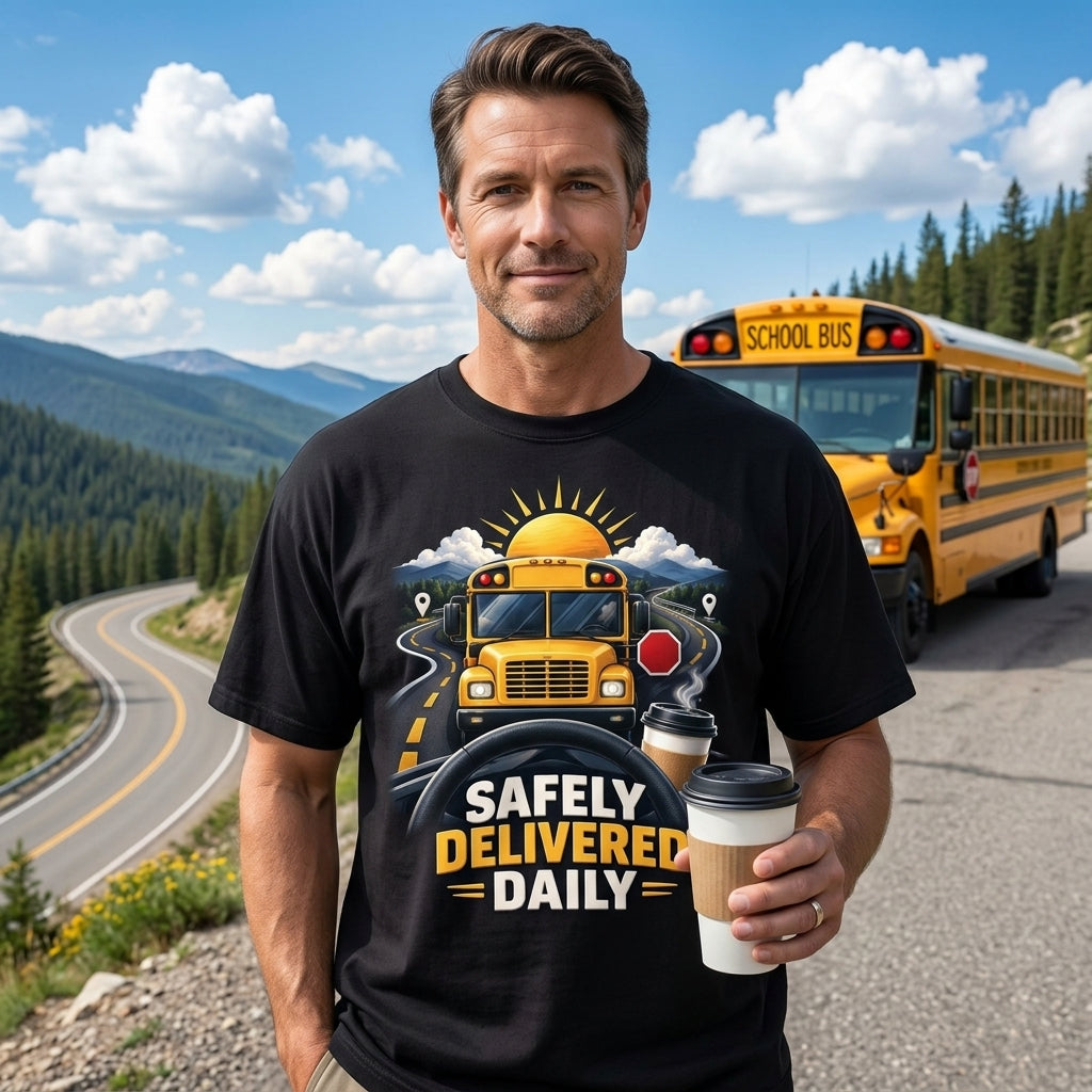Safely Delivered Daily School Bus Driver T-shirt Sweatshirt Hoodie – Driver Appreciation Gift - mockup 1
