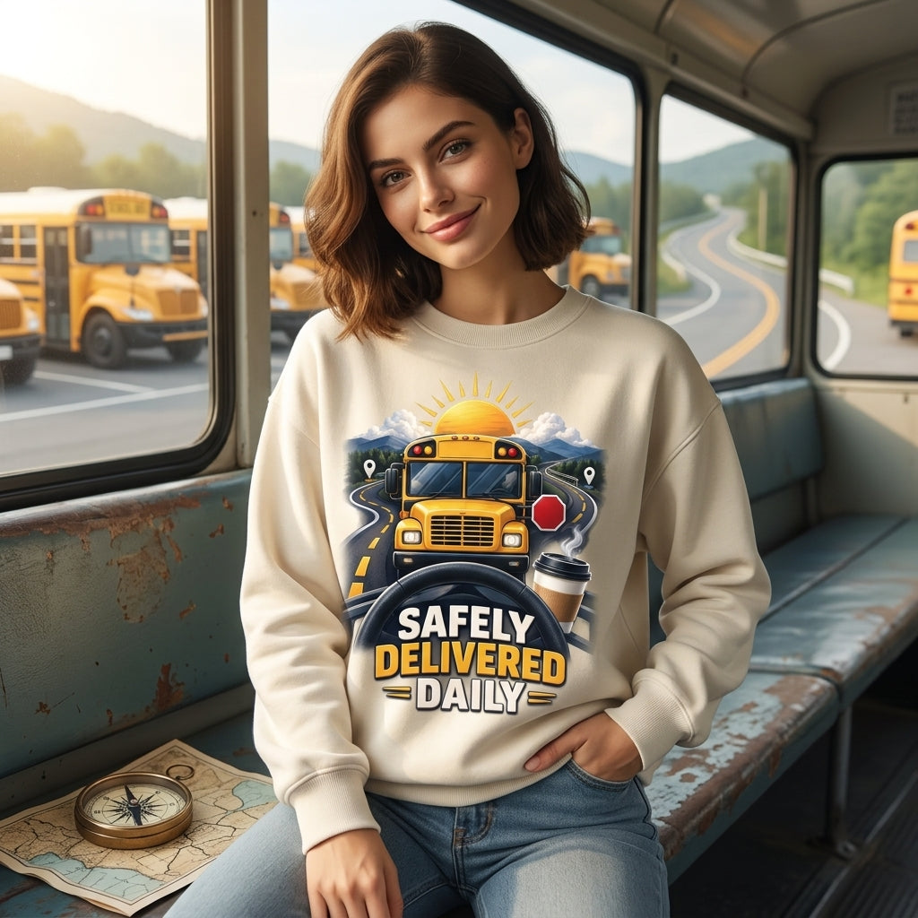Safely Delivered Daily School Bus Driver T-shirt Sweatshirt Hoodie – Driver Appreciation Gift - mockup 2
