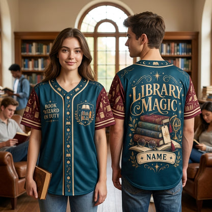 Personalized School Librarian Library Magic Baseball Jersey - Book Wizard Gift - mockup 2