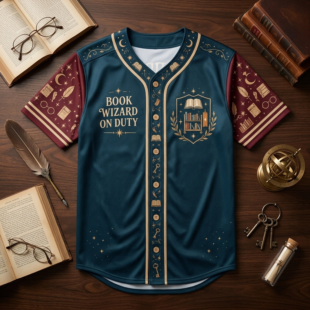 Personalized School Librarian Library Magic Baseball Jersey - Book Wizard Gift - mockup 4
