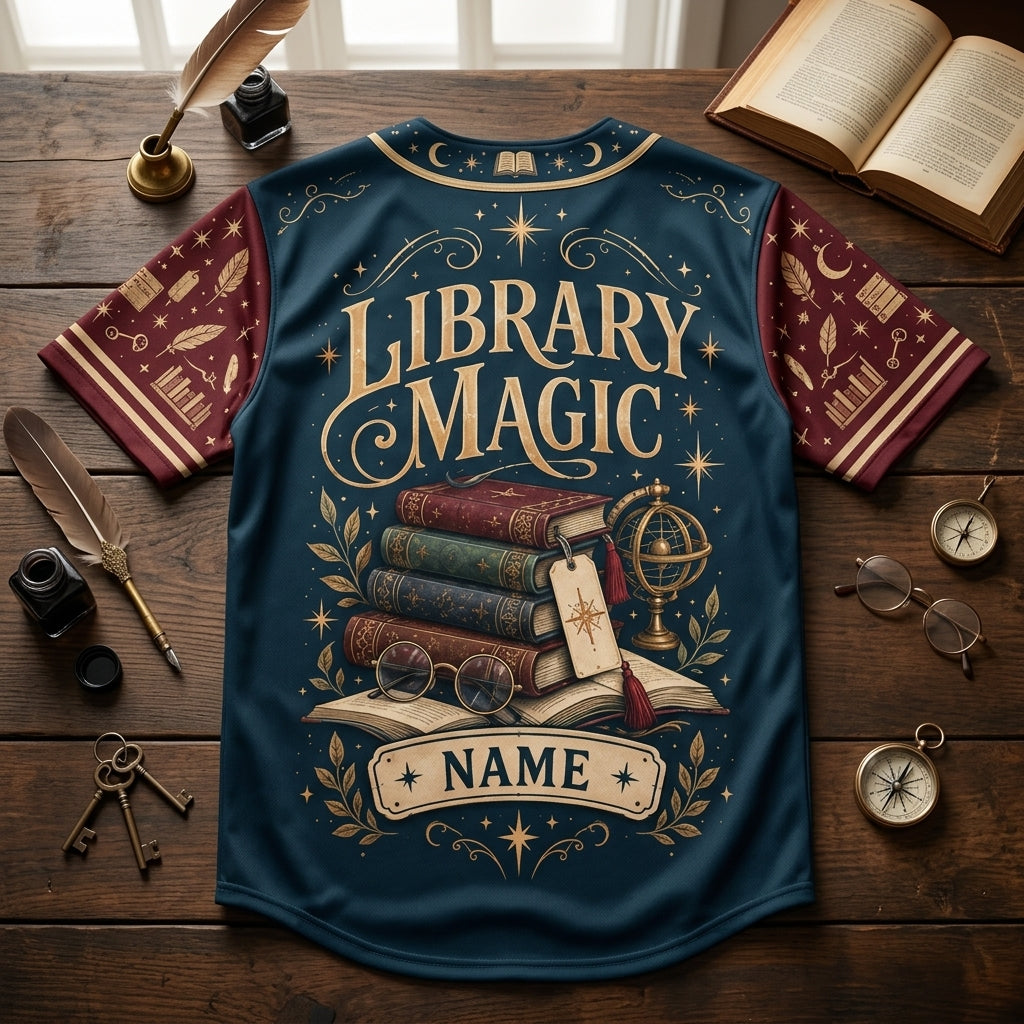 Personalized School Librarian Library Magic Baseball Jersey - Book Wizard Gift - mockup 5