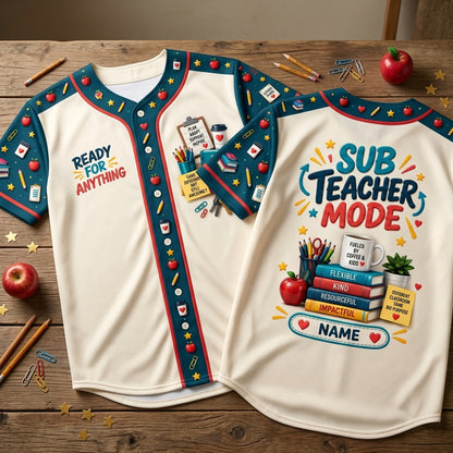 Personalized Substitute Teacher Mode Baseball Jersey - Custom Educator Gift - mockup 1