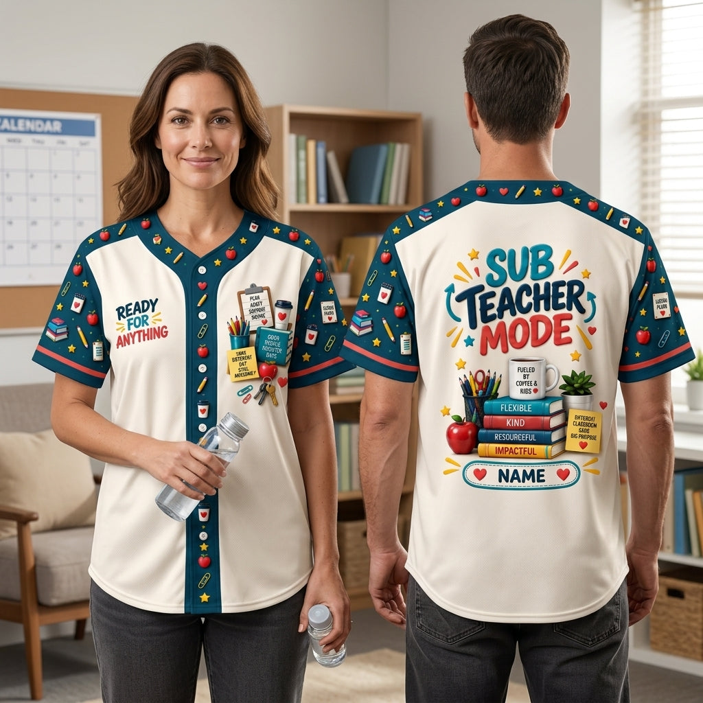 Personalized Substitute Teacher Mode Baseball Jersey - Custom Educator Gift - mockup 2
