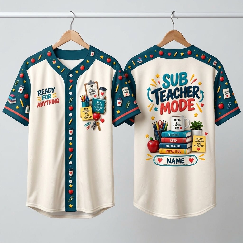 Personalized Substitute Teacher Mode Baseball Jersey - Custom Educator Gift - mockup 3