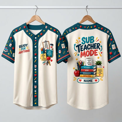 Personalized Substitute Teacher Mode Baseball Jersey - Custom Educator Gift - mockup 3