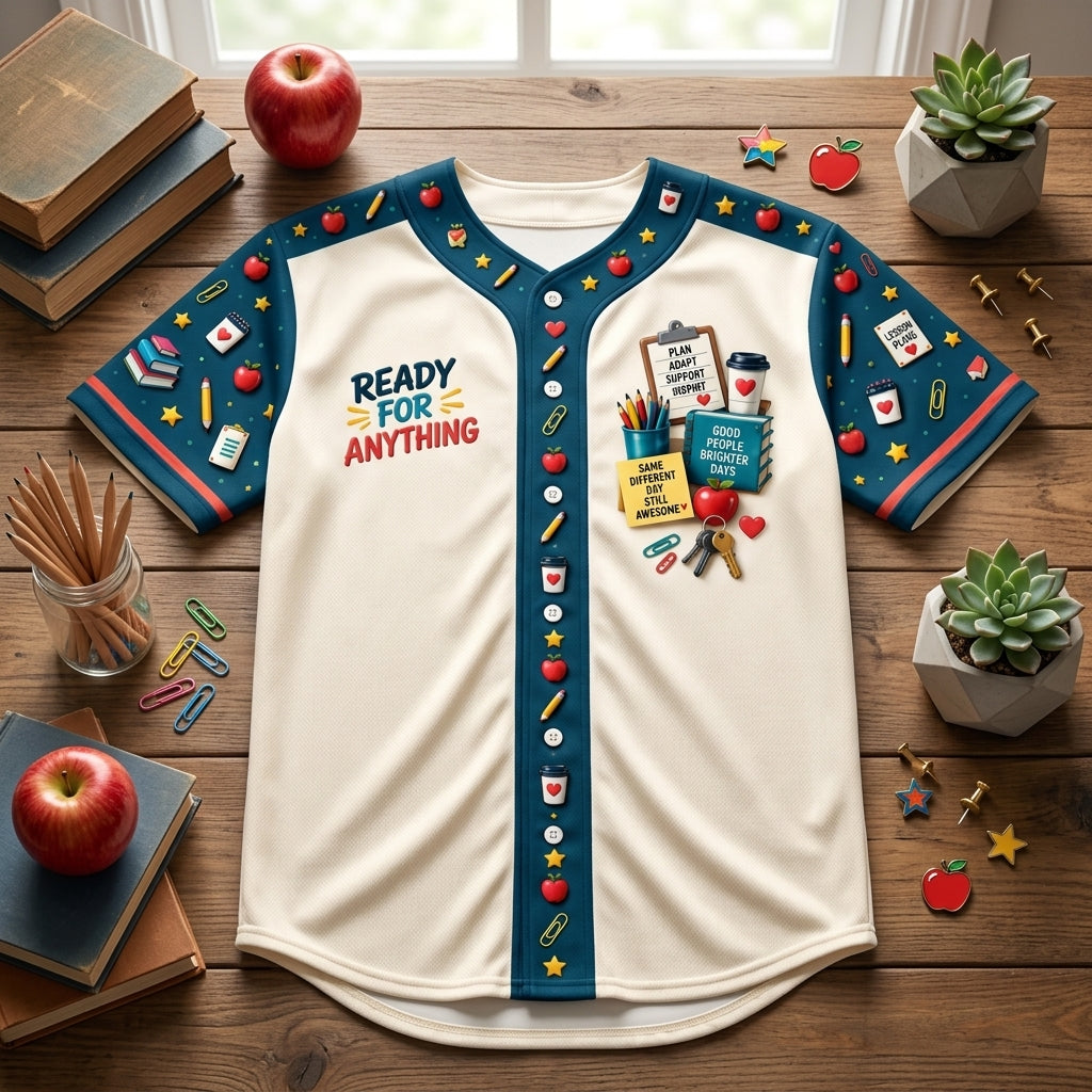 Personalized Substitute Teacher Mode Baseball Jersey - Custom Educator Gift - mockup 4