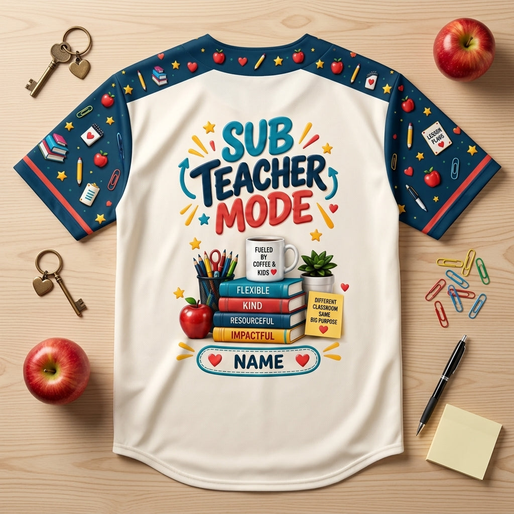 Personalized Substitute Teacher Mode Baseball Jersey - Custom Educator Gift - mockup 5