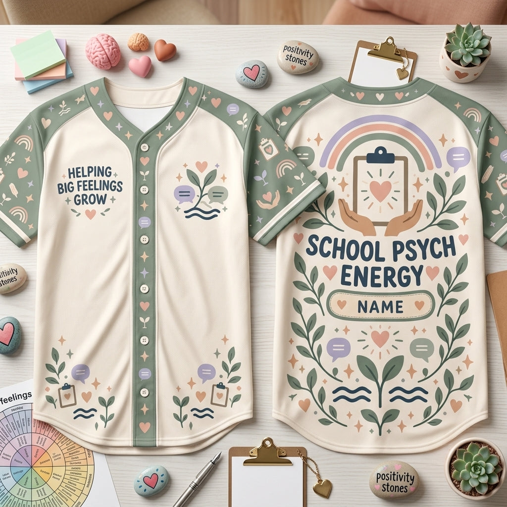 Personalized School Psychologist Helping Big Feelings Grow Baseball Jersey - Custom Name - mockup 1