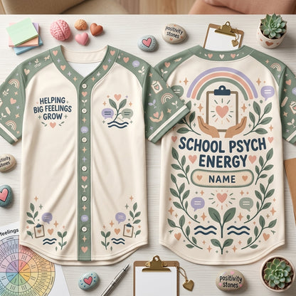Personalized School Psychologist Helping Big Feelings Grow Baseball Jersey - Custom Name - mockup 1