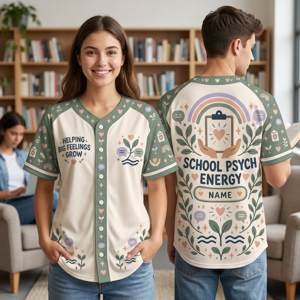 Personalized School Psychologist Helping Big Feelings Grow Baseball Jersey - Custom Name - mockup 2