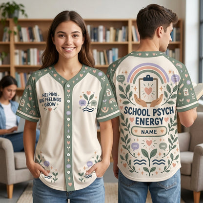 Personalized School Psychologist Helping Big Feelings Grow Baseball Jersey - Custom Name - mockup 2