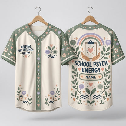 Personalized School Psychologist Helping Big Feelings Grow Baseball Jersey - Custom Name - mockup 3