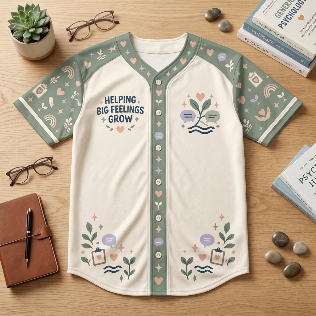 Personalized School Psychologist Helping Big Feelings Grow Baseball Jersey - Custom Name - mockup 4