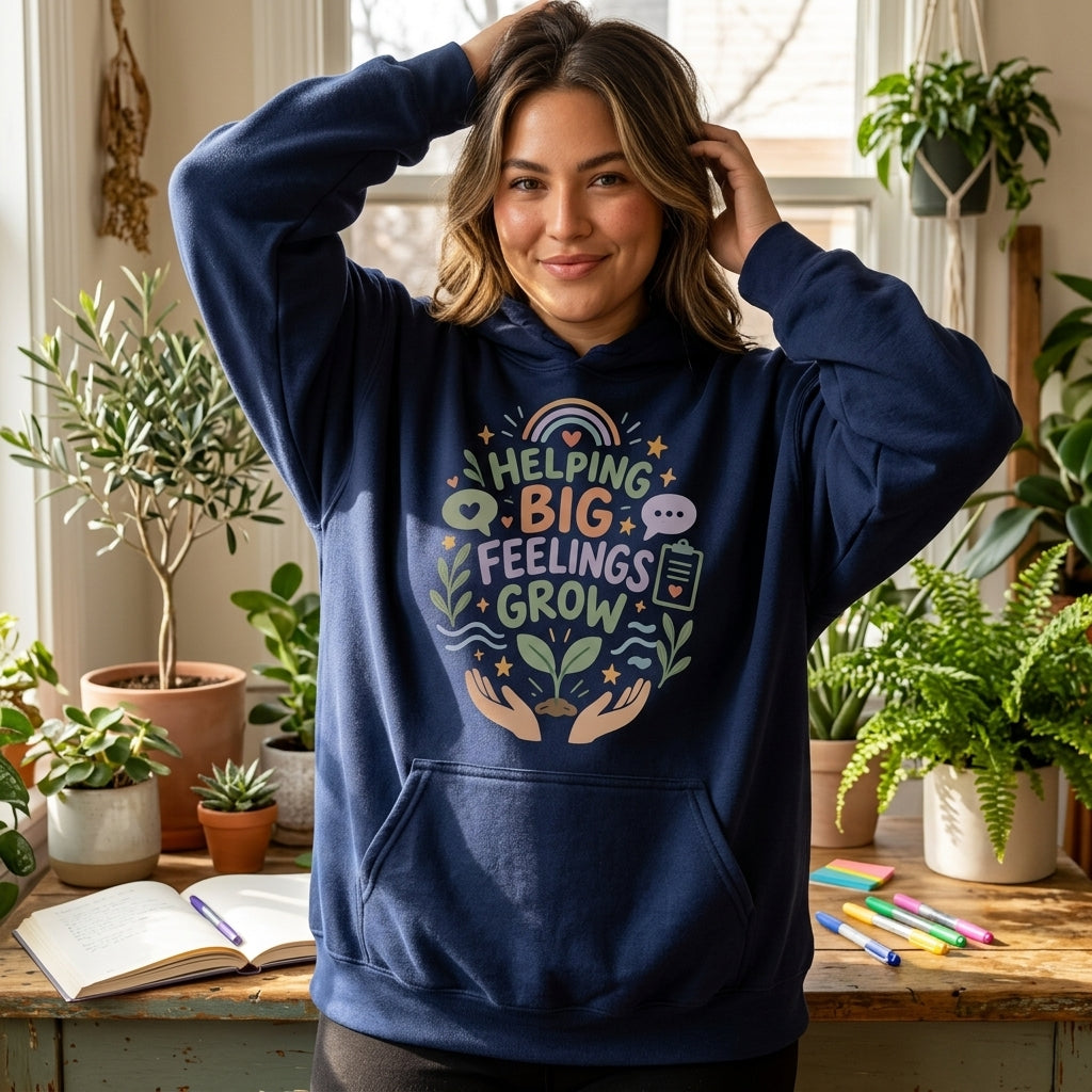 Helping Big Feelings Grow School Psychologist T-shirt Sweatshirt Hoodie – SEL Educator Gift - mockup 3