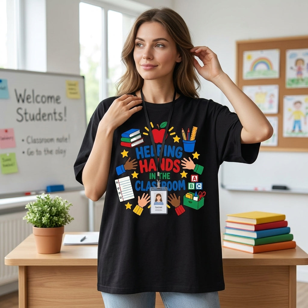 Helping Hands in the Classroom Teacher Aide T-shirt Sweatshirt Hoodie – School Assistant Gift - mockup 1