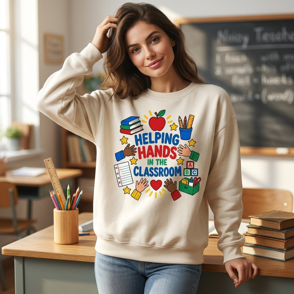 Helping Hands in the Classroom Teacher Aide T-shirt Sweatshirt Hoodie – School Assistant Gift - mockup 2