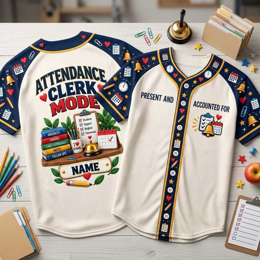 Custom Attendance Clerk Mode Baseball Jersey - Personalized School Office Staff Gift - mockup 1