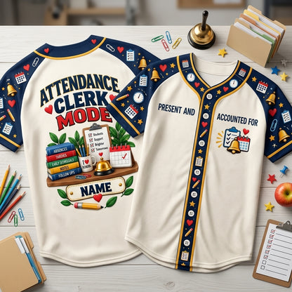 Custom Attendance Clerk Mode Baseball Jersey - Personalized School Office Staff Gift - mockup 1