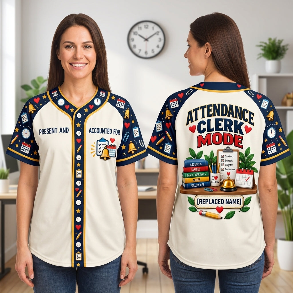 Custom Attendance Clerk Mode Baseball Jersey - Personalized School Office Staff Gift - mockup 2
