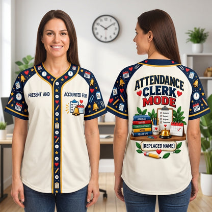 Custom Attendance Clerk Mode Baseball Jersey - Personalized School Office Staff Gift - mockup 2