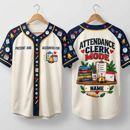 Custom Attendance Clerk Mode Baseball Jersey - Personalized School Office Staff Gift - mockup 3