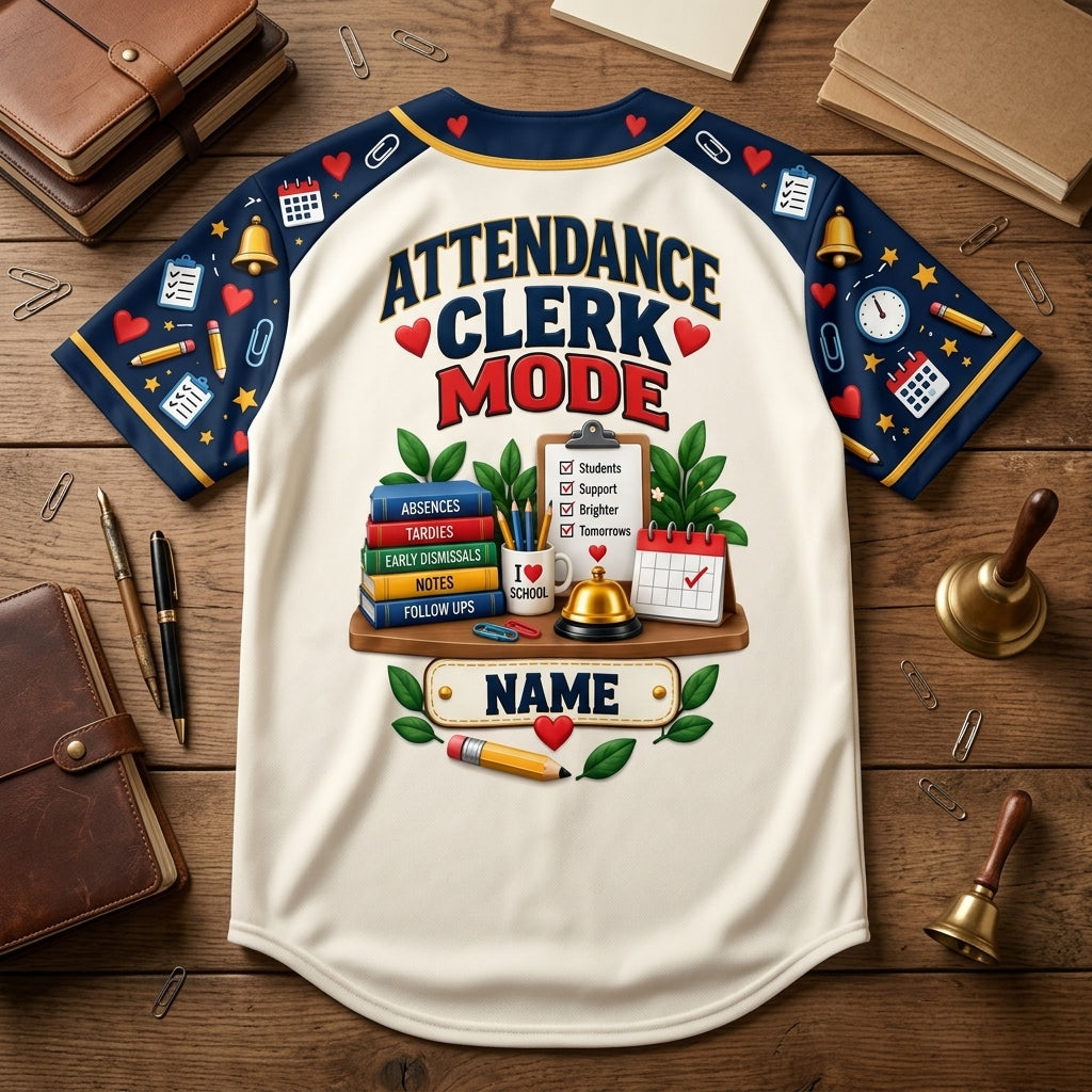 Custom Attendance Clerk Mode Baseball Jersey - Personalized School Office Staff Gift - mockup 5
