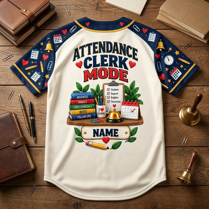 Custom Attendance Clerk Mode Baseball Jersey - Personalized School Office Staff Gift - mockup 5