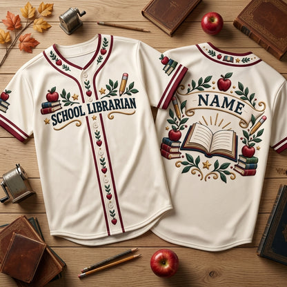 Personalized School Librarian Appreciation Baseball Jersey – Custom Educator Gift - mockup 1