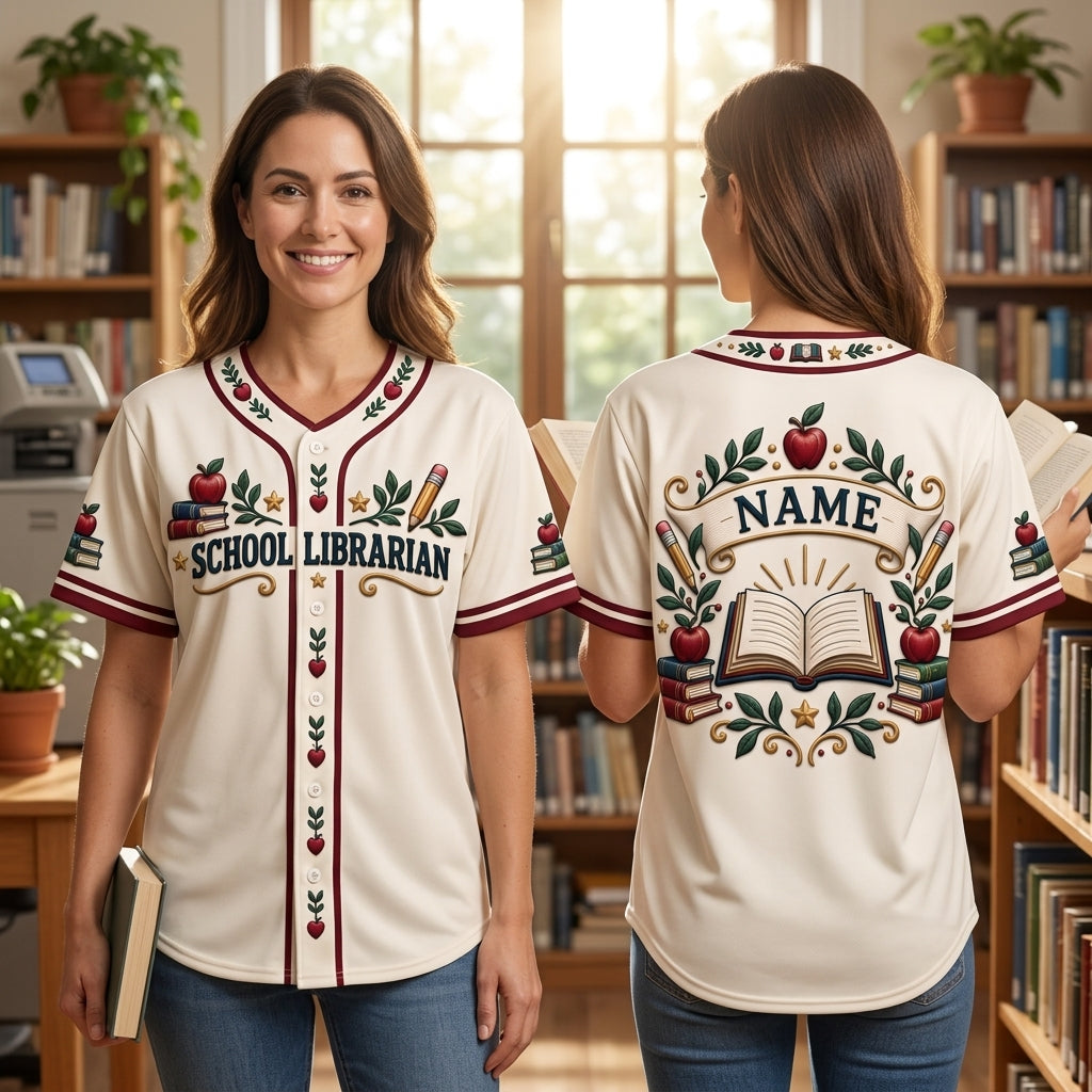 Personalized School Librarian Appreciation Baseball Jersey – Custom Educator Gift - mockup 2