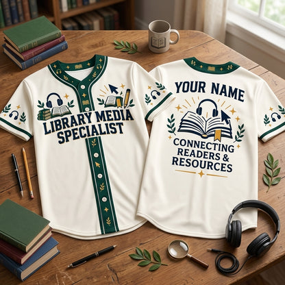 Personalized Library Media Specialist Baseball Jersey - Custom Librarian Gift - mockup 1