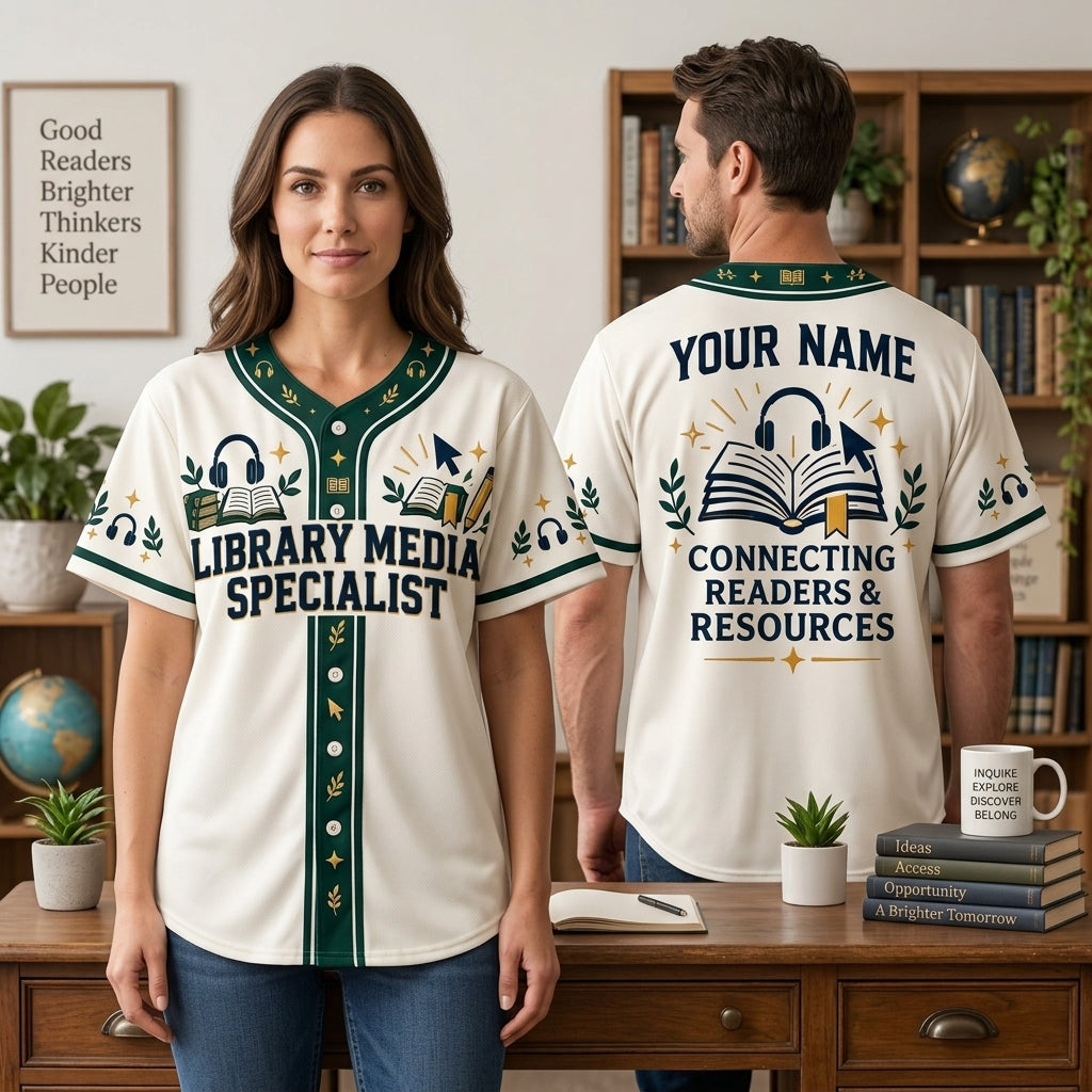 Personalized Library Media Specialist Baseball Jersey - Custom Librarian Gift - mockup 2