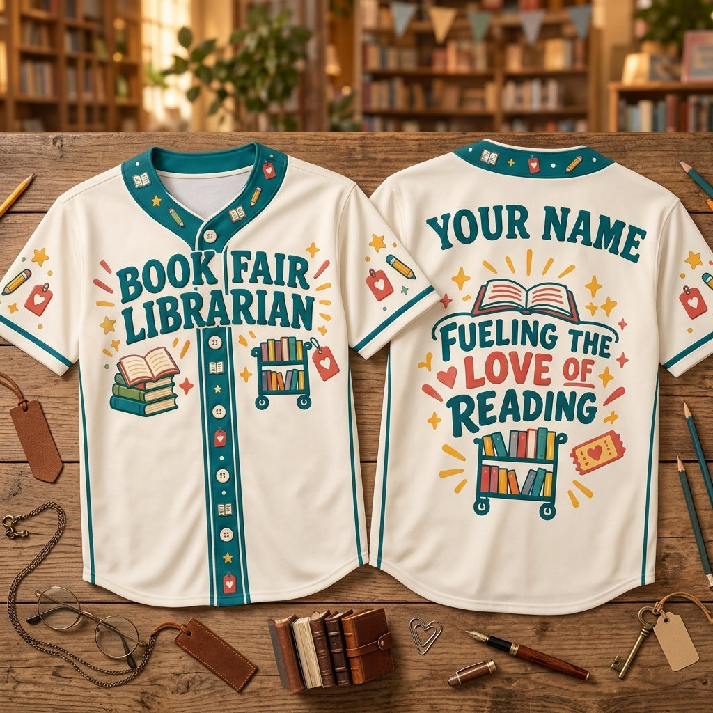 Personalized Book Fair Librarian Baseball Jersey - Custom Gift for School Librarians - mockup 1