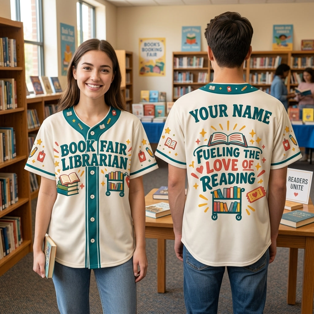Personalized Book Fair Librarian Baseball Jersey - Custom Gift for School Librarians - mockup 2