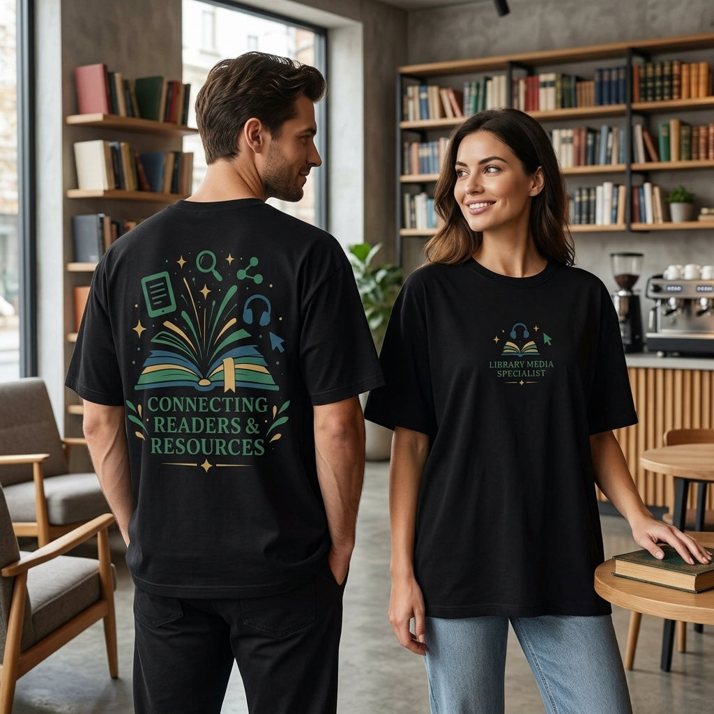 Library Media Specialist Shirt - Connecting Readers & Resources T-shirt Sweatshirt Hoodie - mockup 1