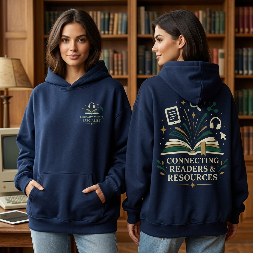 Library Media Specialist Shirt - Connecting Readers & Resources T-shirt Sweatshirt Hoodie - mockup 3