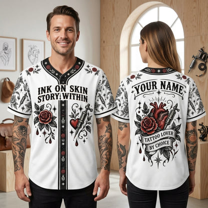 Custom Tattoo Lover Ink On Skin Baseball Jersey - Personalized Name Gift - mockup 2